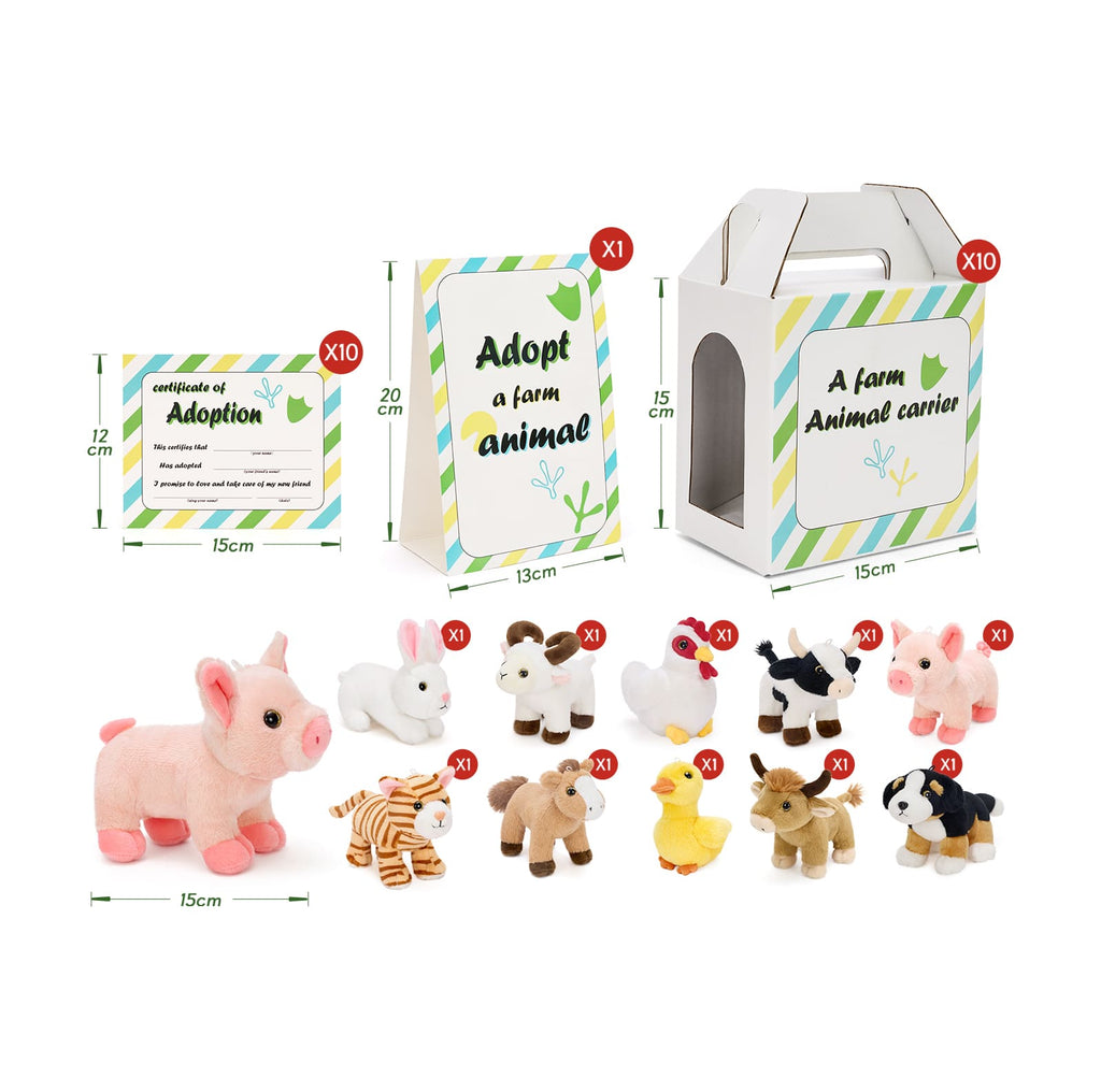 Farm Animal Plush Gift Set with Carrier & Adoption Certificate