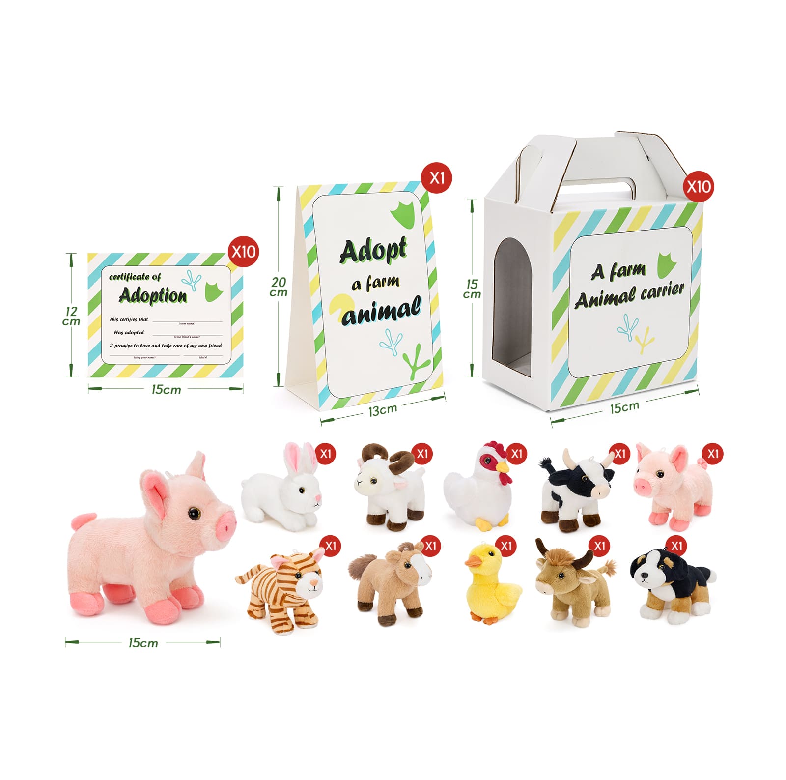 Farm Animal Plush Gift Set with Carrier & Adoption Certificate