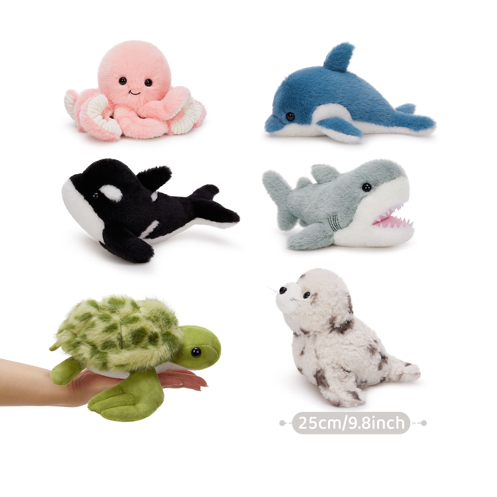 6 Pcs Ocean Stuffed Animals Sea Plush Toys, 9.8 Inches