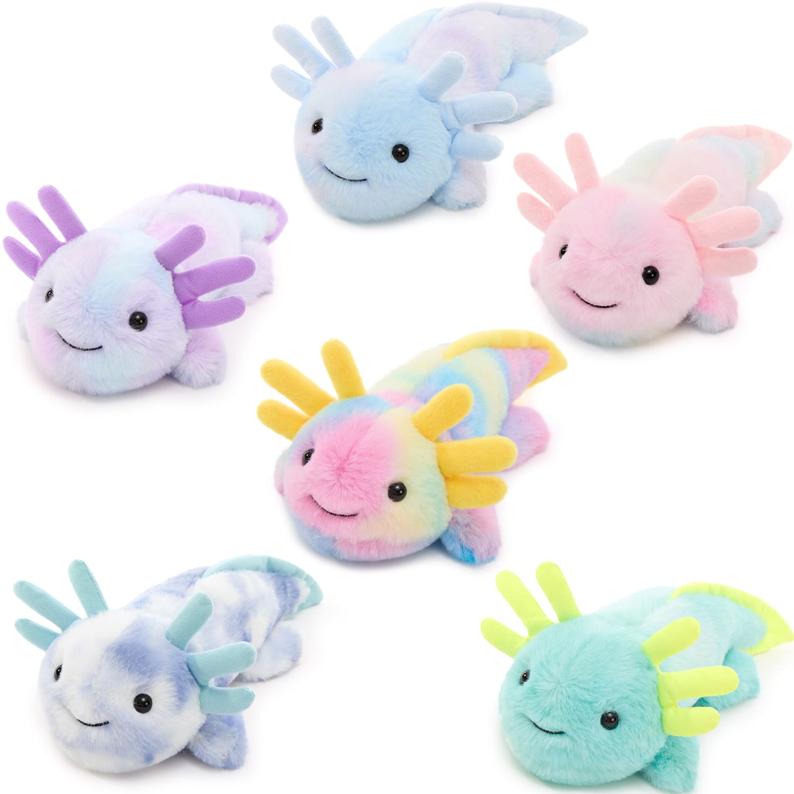 6 Pcs Assorted colorful 11.8-inch axolotl plush toys with glow-in-the-dark gills