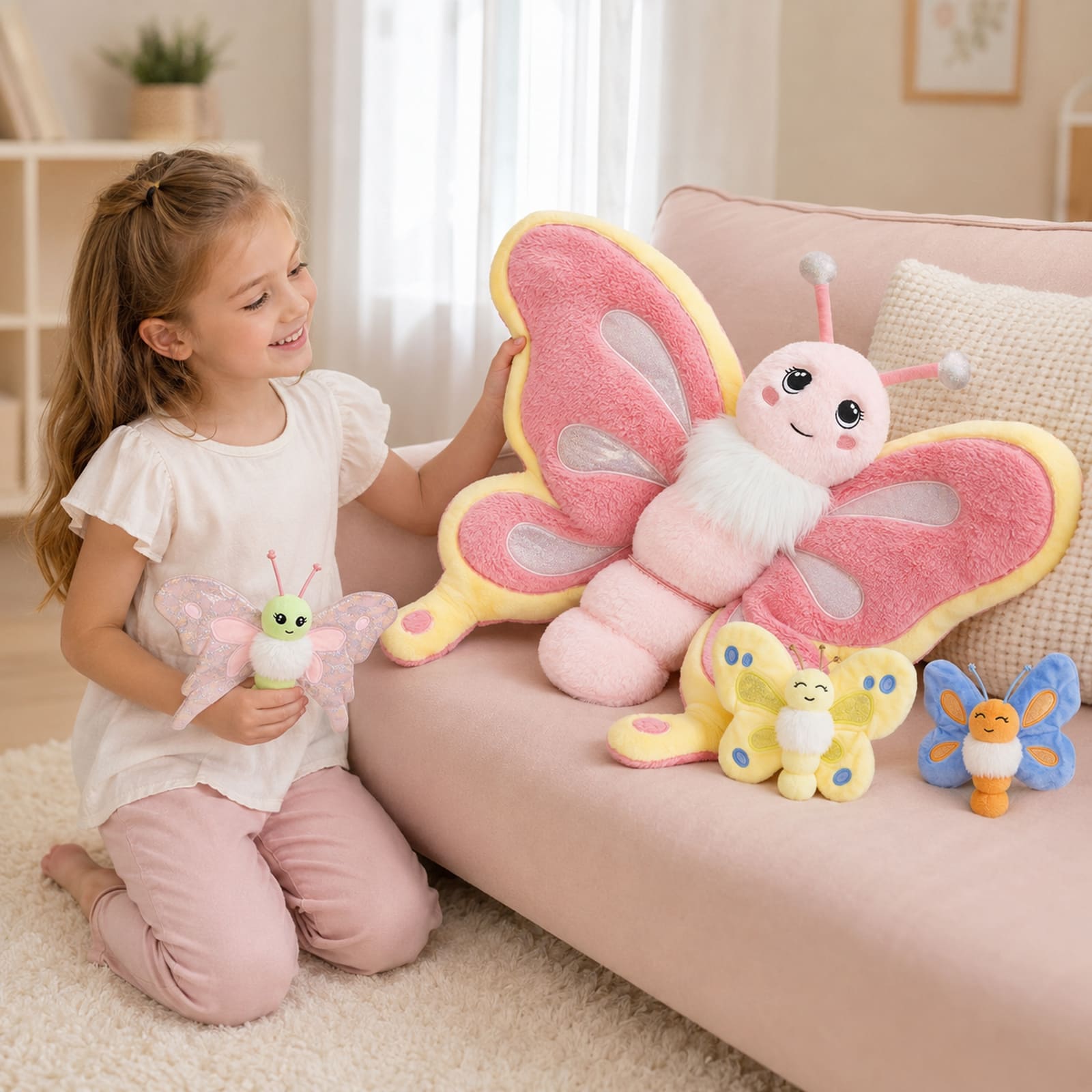 Cute Butterfly Plush Toy with Three Mini Butterflies, 31.5 Inches