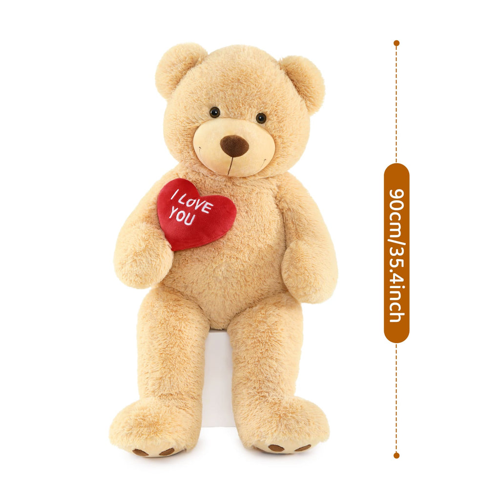 Giant Teddy Bear Plush Toy, Brown/Beige/Pink, 35.4/51/72 Inches