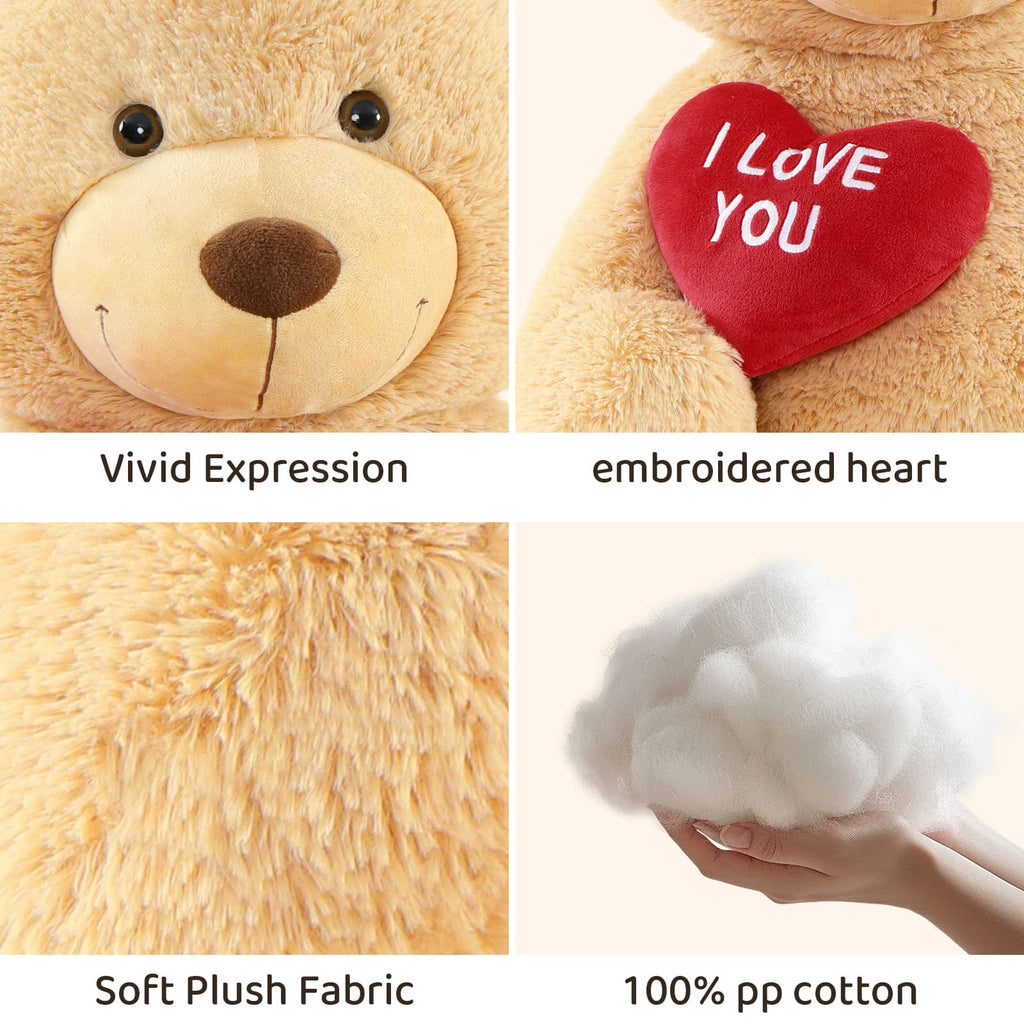 Giant Teddy Bear Plush Toy, Brown/Beige/Pink, 35.4/51/72 Inches