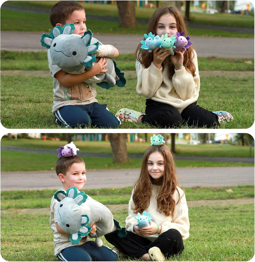 Axolotl Plush Toys - 4 Pcs Axolotl Stuffed Animals Bulk - Cute Salamander 24 Inches Plush Dolls - Stuffed Animal Salamander Babies with Their Mom - Axolotl Cushion Pillow Soft Toys - Gifts for Boys Girls
