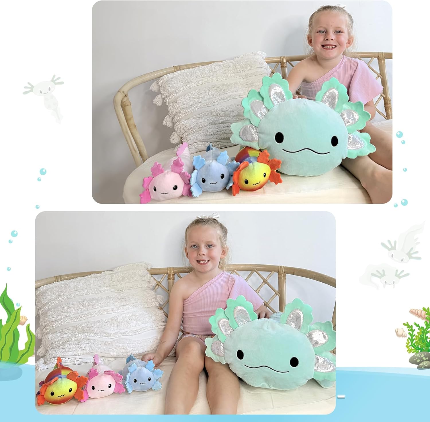 Axolotl Plush Toys - 4 Pcs Axolotl Stuffed Animals Bulk - Cute Salamander 24 Inches Plush Dolls - Stuffed Animal Salamander Babies with Their Mom - Axolotl Cushion Pillow Soft Toys - Gifts for Boys Girls