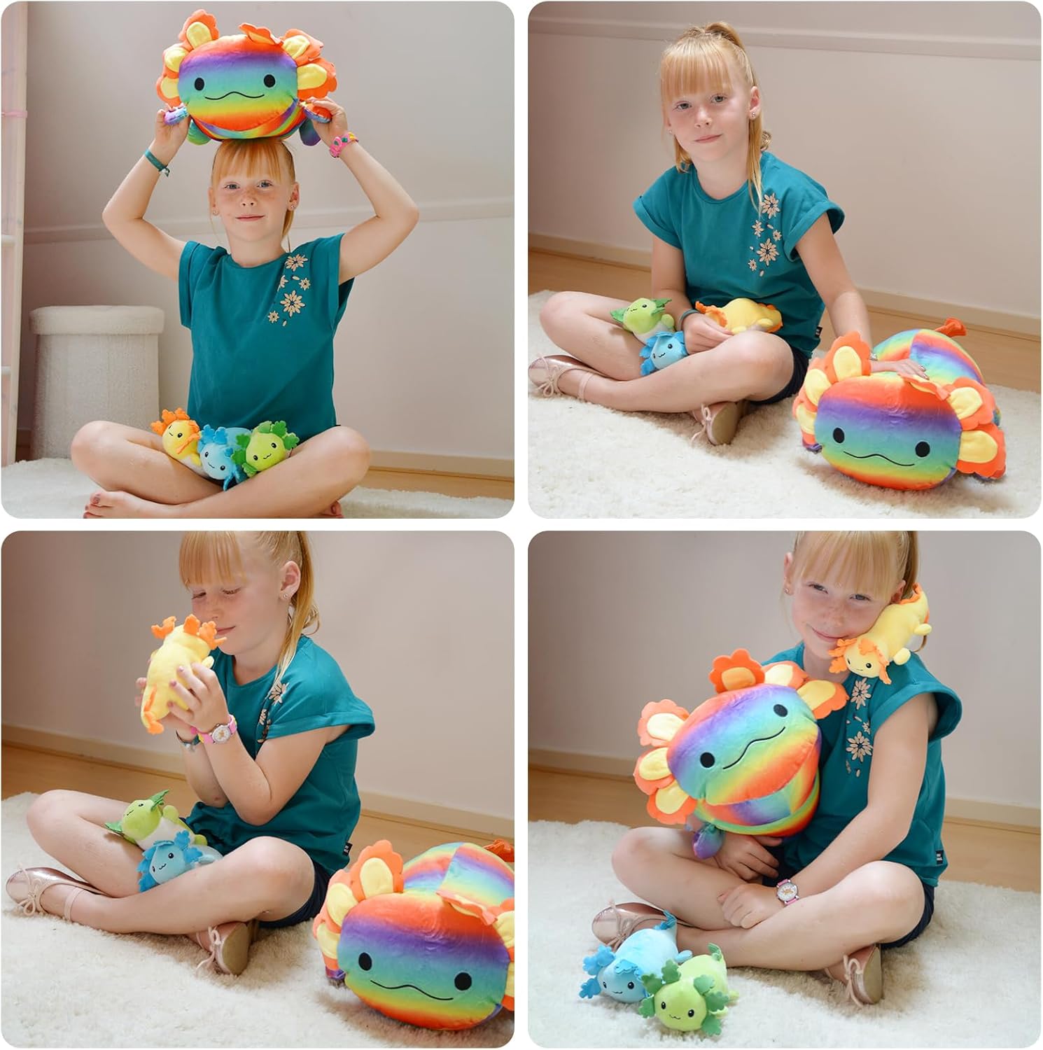 Axolotl Plush Toys - 4 Pcs Axolotl Stuffed Animals Bulk - Cute Salamander 24 Inches Plush Dolls - Stuffed Animal Salamander Babies with Their Mom - Axolotl Cushion Pillow Soft Toys - Gifts for Boys Girls