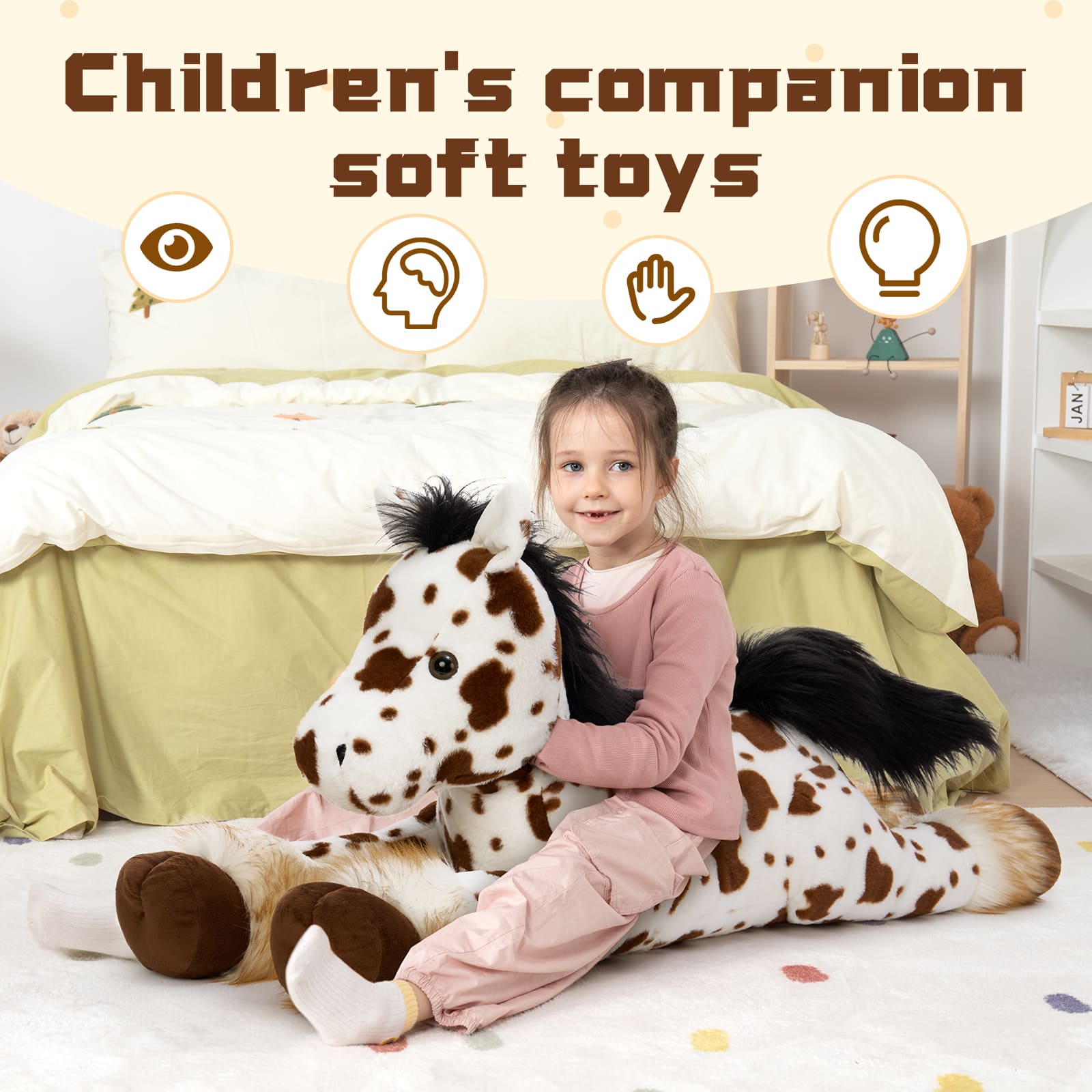 MorisMos 47" Giant Horse Stuffed Animal Plush Pillow - Appaloosa Spotted Stuffed Horse Toy for Girl Boy Kid, Rideable Cuddly Stuffed Pony Plush Gift for Birthday Christmas Baby Shower Decor
