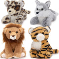 4 Pcs Jungle/Safari Stuffed Animals Set - Tiger/Lion/Wolf/Leopard Forest Plush Toys - 8 Inches Mini Stuffed Animals - Cute Mini Jungle Plush Toys for Children - Free Shipping
