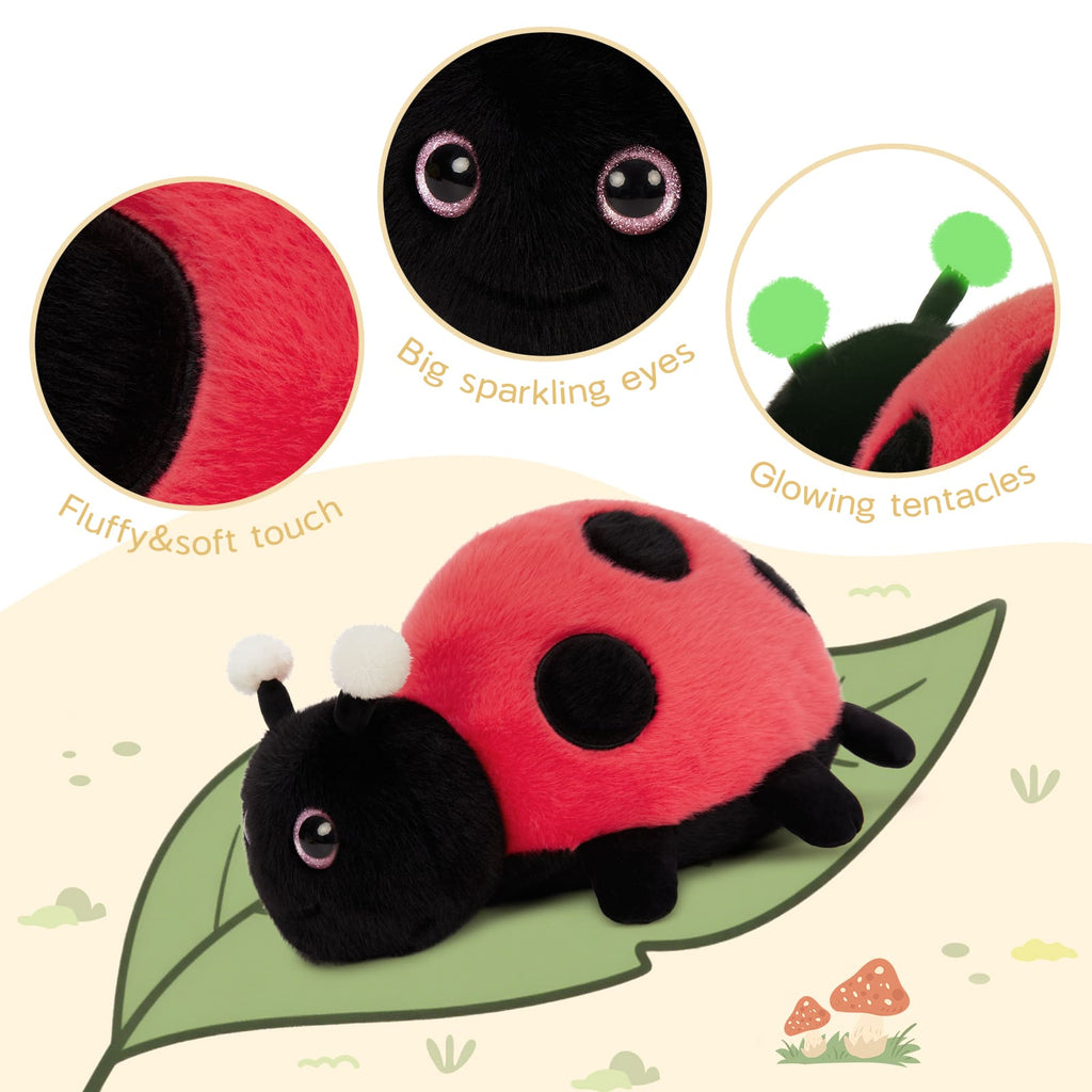 4 Pcs Ladybug Stuffed Animal - Kawaii Mother Ladybird Plush Toys Pillow with 3 Small Baby Lady Beetle Plushie - Gift for Insect Lover - Decorations, Party Favor, Baby Shower - Glow-in-Dark Design