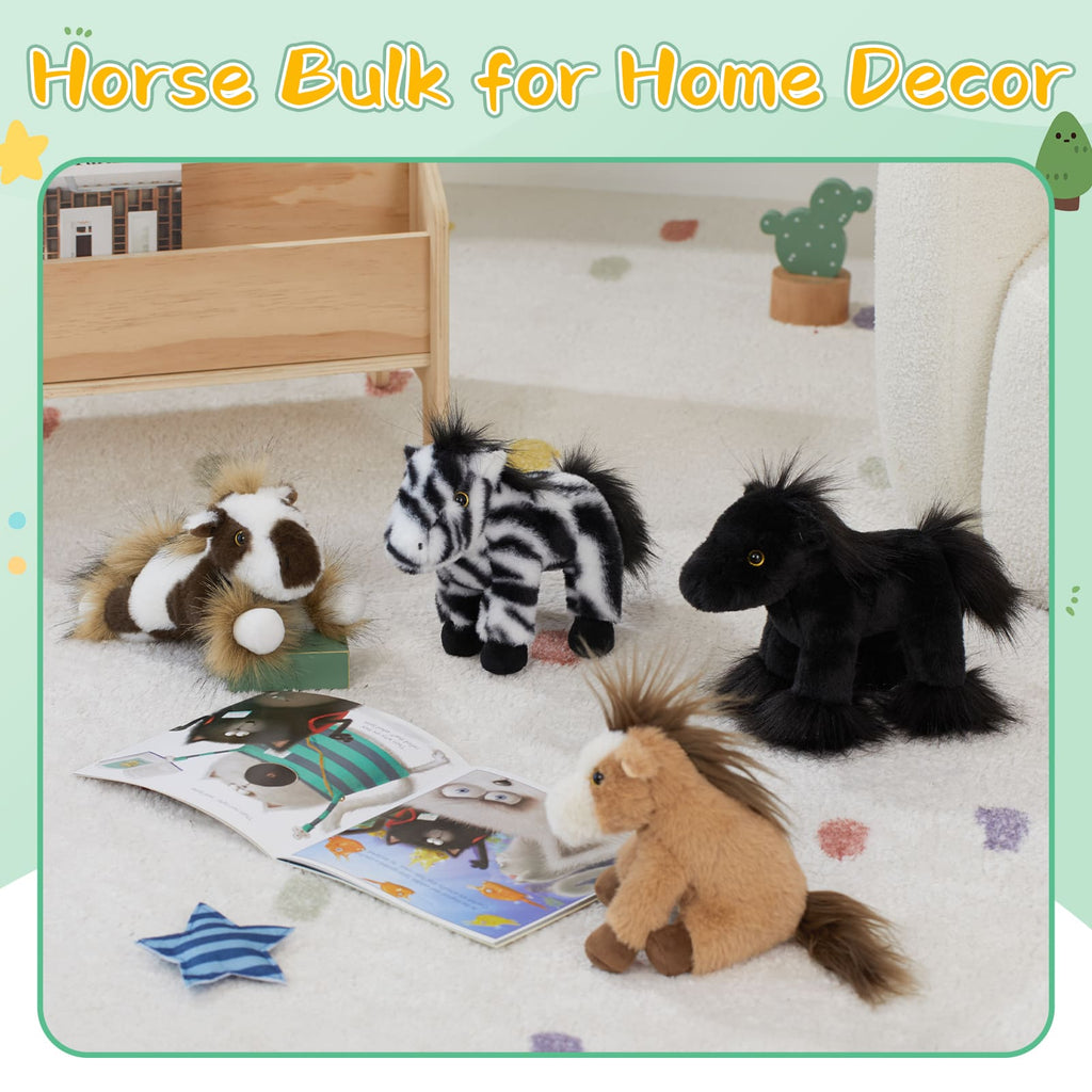 4 Pcs 6 Inches Horse Stuffed Animals - Cute Pony Plush Toy Set - Farm Souvenirs Gifts for Girls Boys