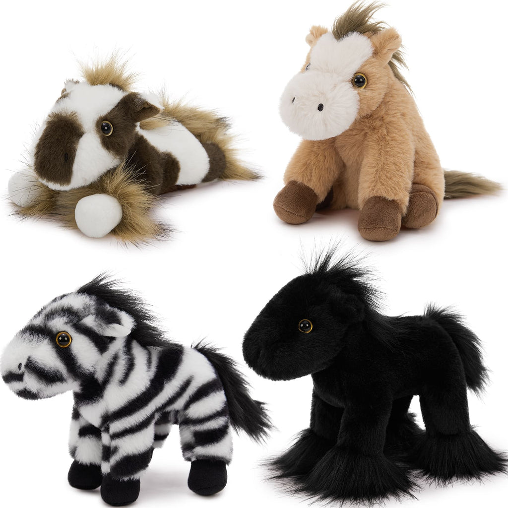 4 Pcs 6 Inches Horse Stuffed Animals - Cute Pony Plush Toy Set - Farm Souvenirs Gifts for Girls Boys