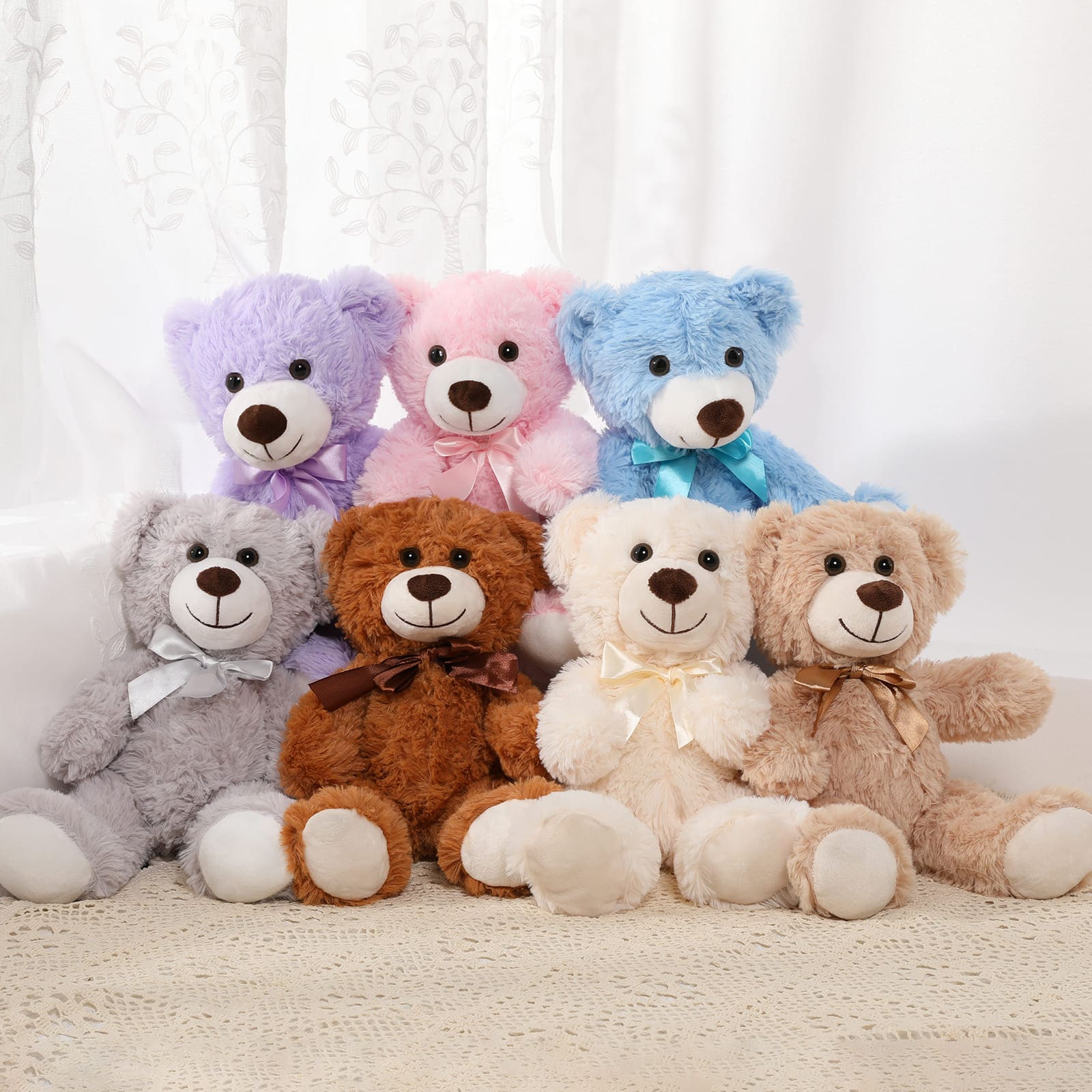 7-Piece Teddy Bear Stuffed Toys, Seven Colors, 13.8 Inches