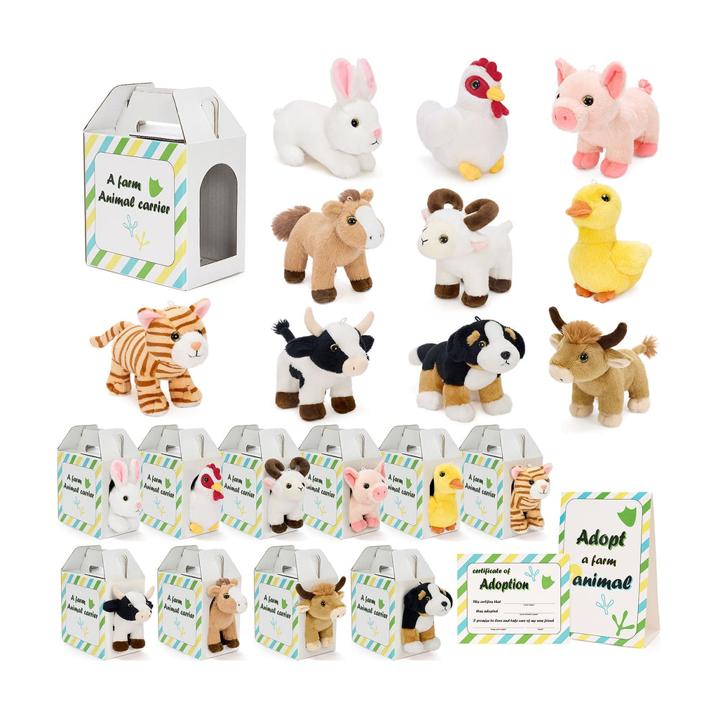 Farm Animal Plush Gift Set with Carrier & Adoption Certificate