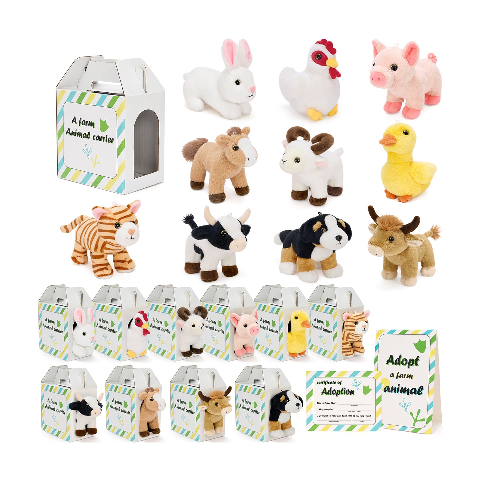 Farm Animal Plush Gift Set with Carrier & Adoption Certificate