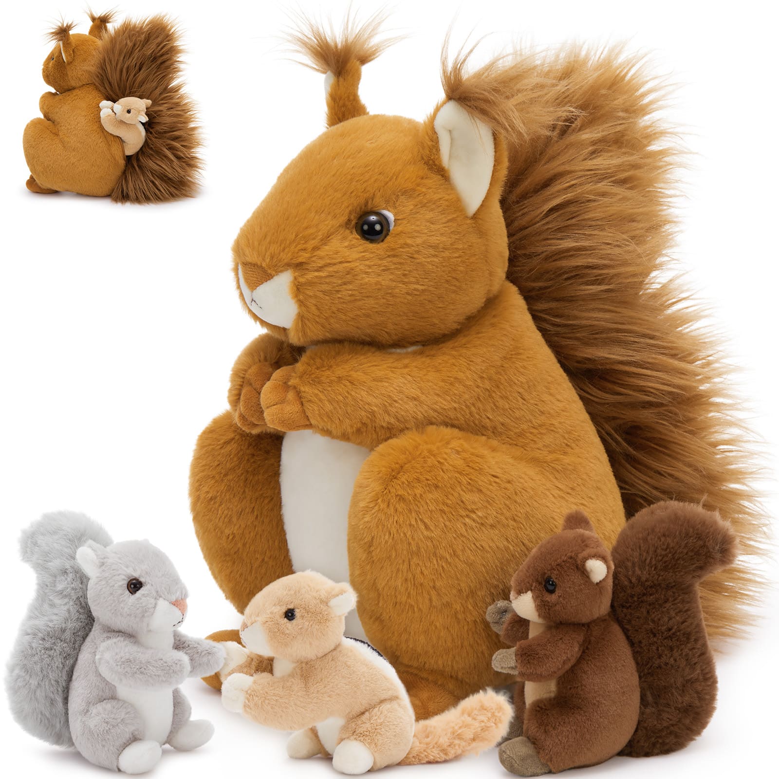 Golden Brown Squirrel Plush Toy with Fluffy Tail - Realistic Soft Stuffed Animal for Kids and Collectors