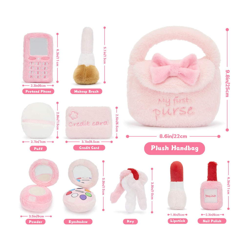 Soft Pink Pretend Makeup & Accessories Toy Set - My First Purse Plush Playset