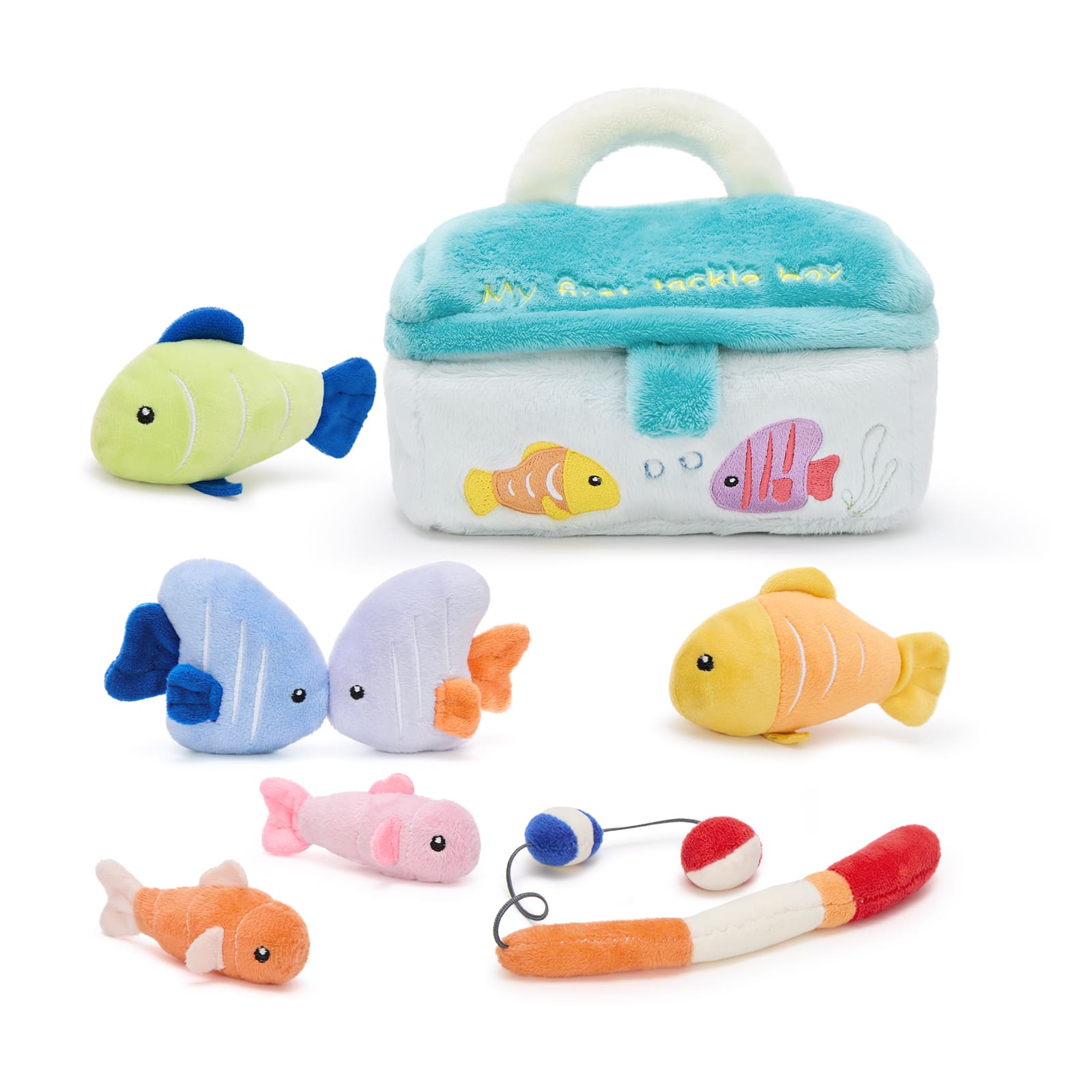 Plush Fishing Toy Set with Soft Fish & Tackle Box – Kids Pretend Play Fishing Game