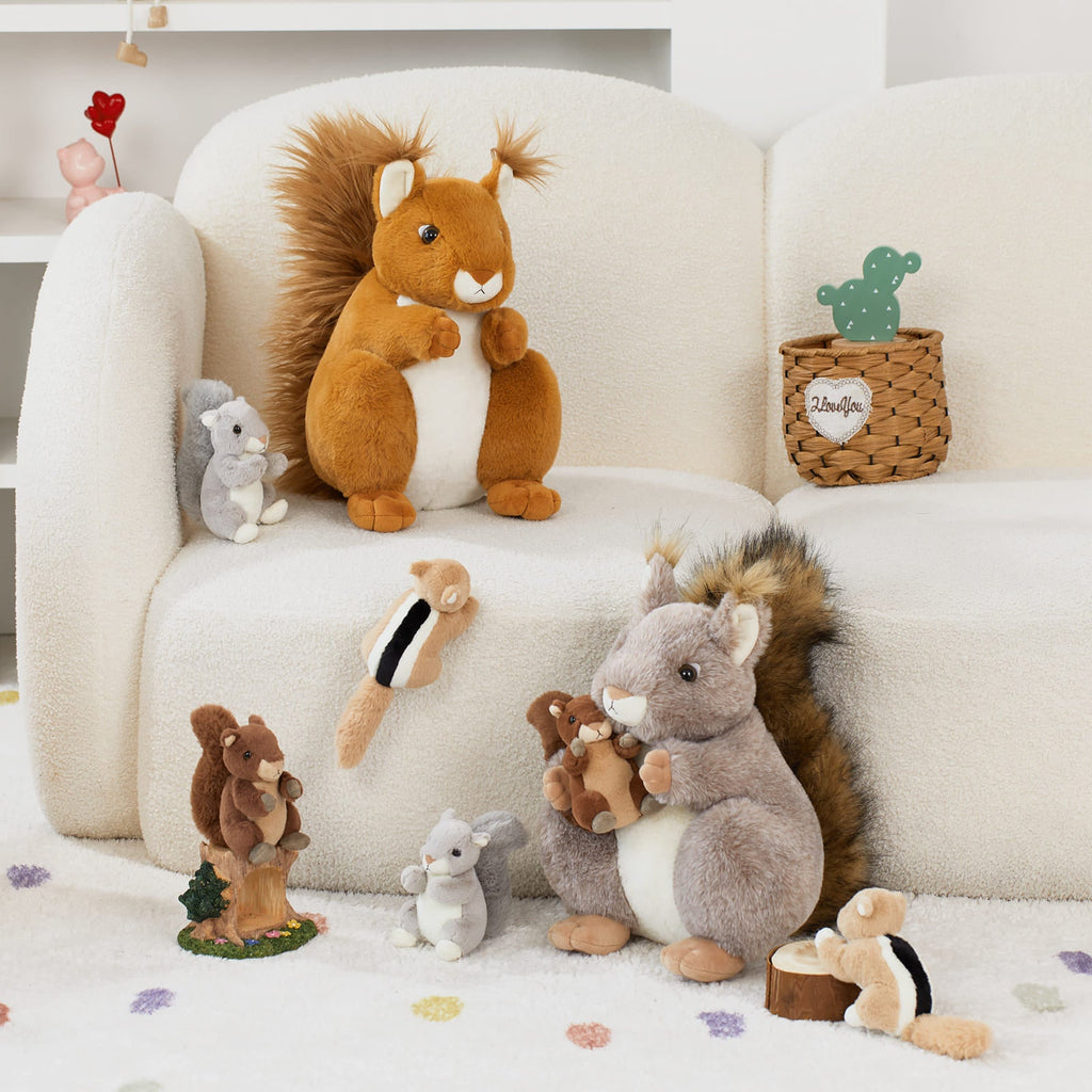 Large Golden Brown Squirrel Plush Toy with Three Baby Squirrels - Realistic, Soft, and Cuddly Stuffed Animal for Kids and Pet Lovers