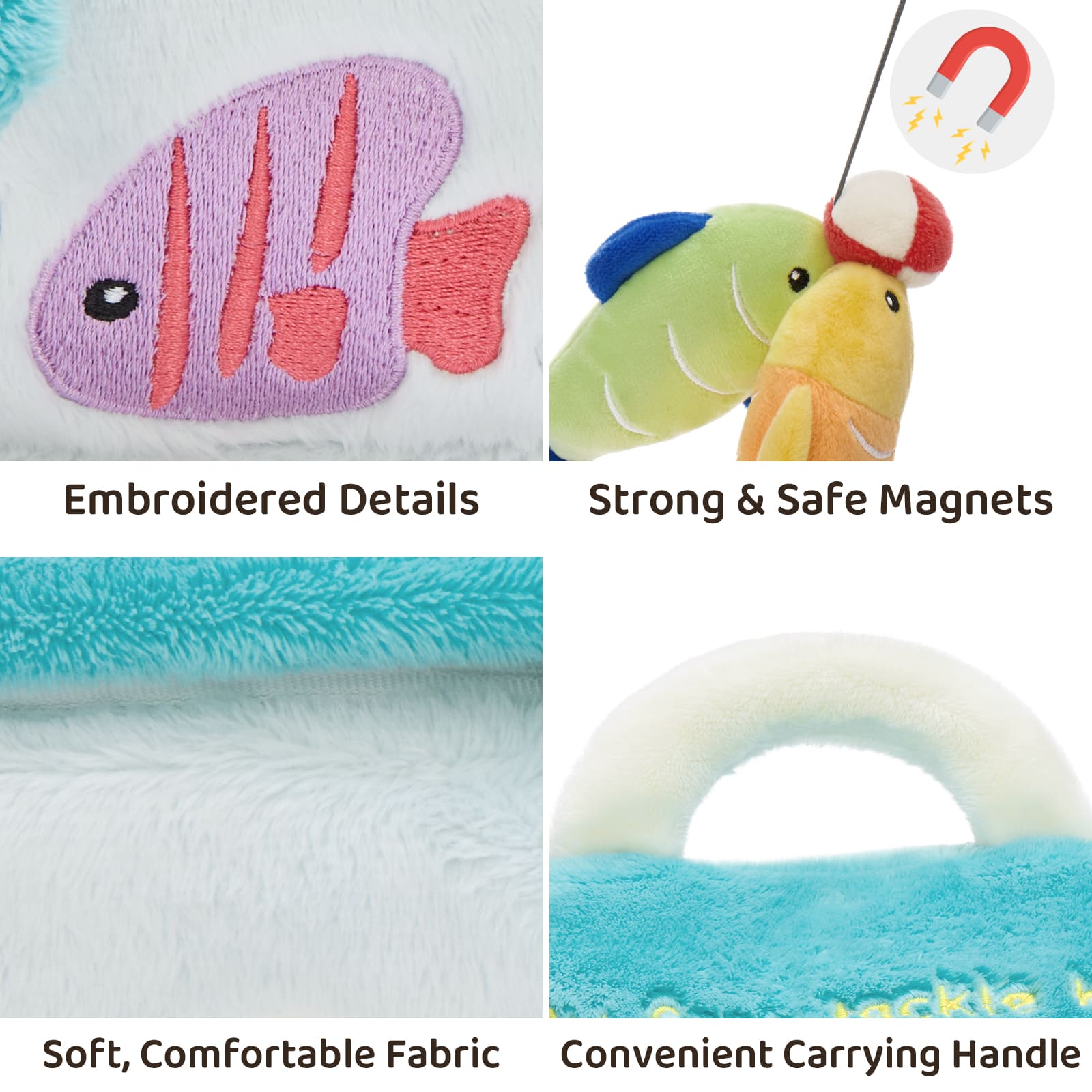 Plush Fishing Toy Set with Soft Fish & Tackle Box – Kids Pretend Play Fishing Game