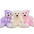 3-Pack Teddy Bears, Beige/Pink/Purple, 13.8 Inches