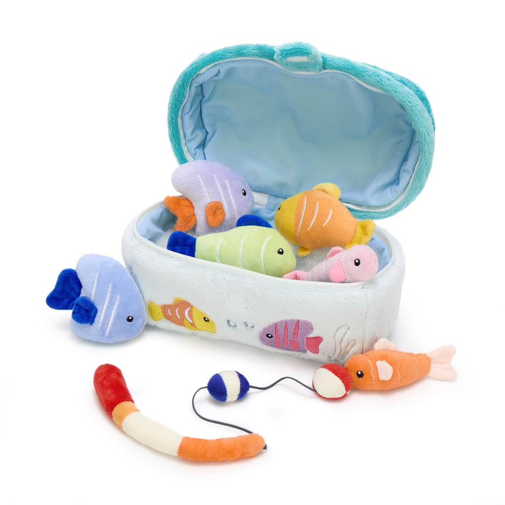 Plush Fishing Toy Set with Soft Fish & Tackle Box – Kids Pretend Play Fishing Game