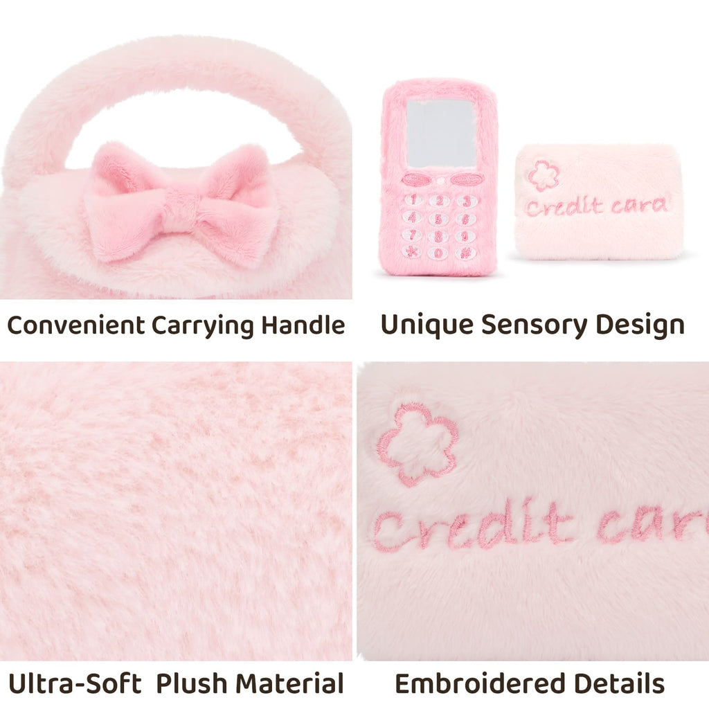 Soft Pink Pretend Makeup & Accessories Toy Set - My First Purse Plush Playset