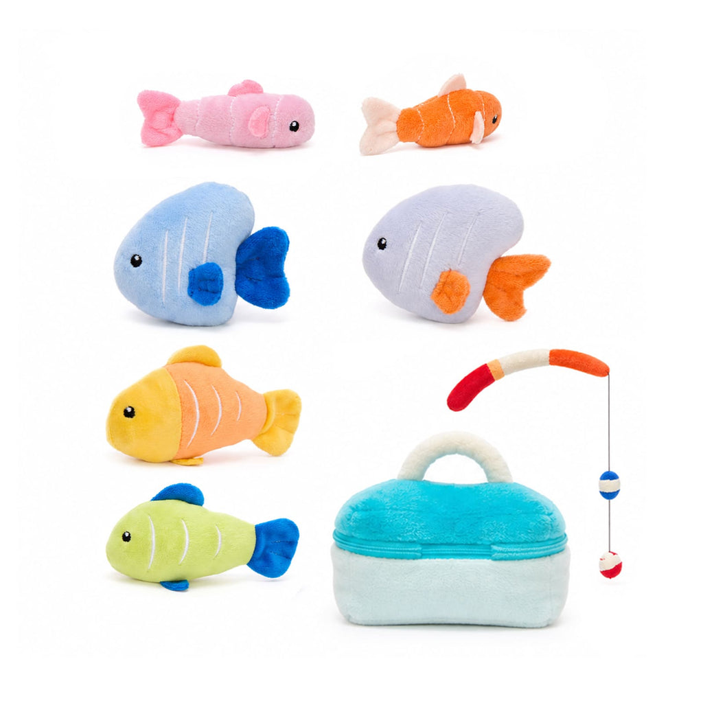Plush Fishing Toy Set with Soft Fish & Tackle Box – Kids Pretend Play Fishing Game