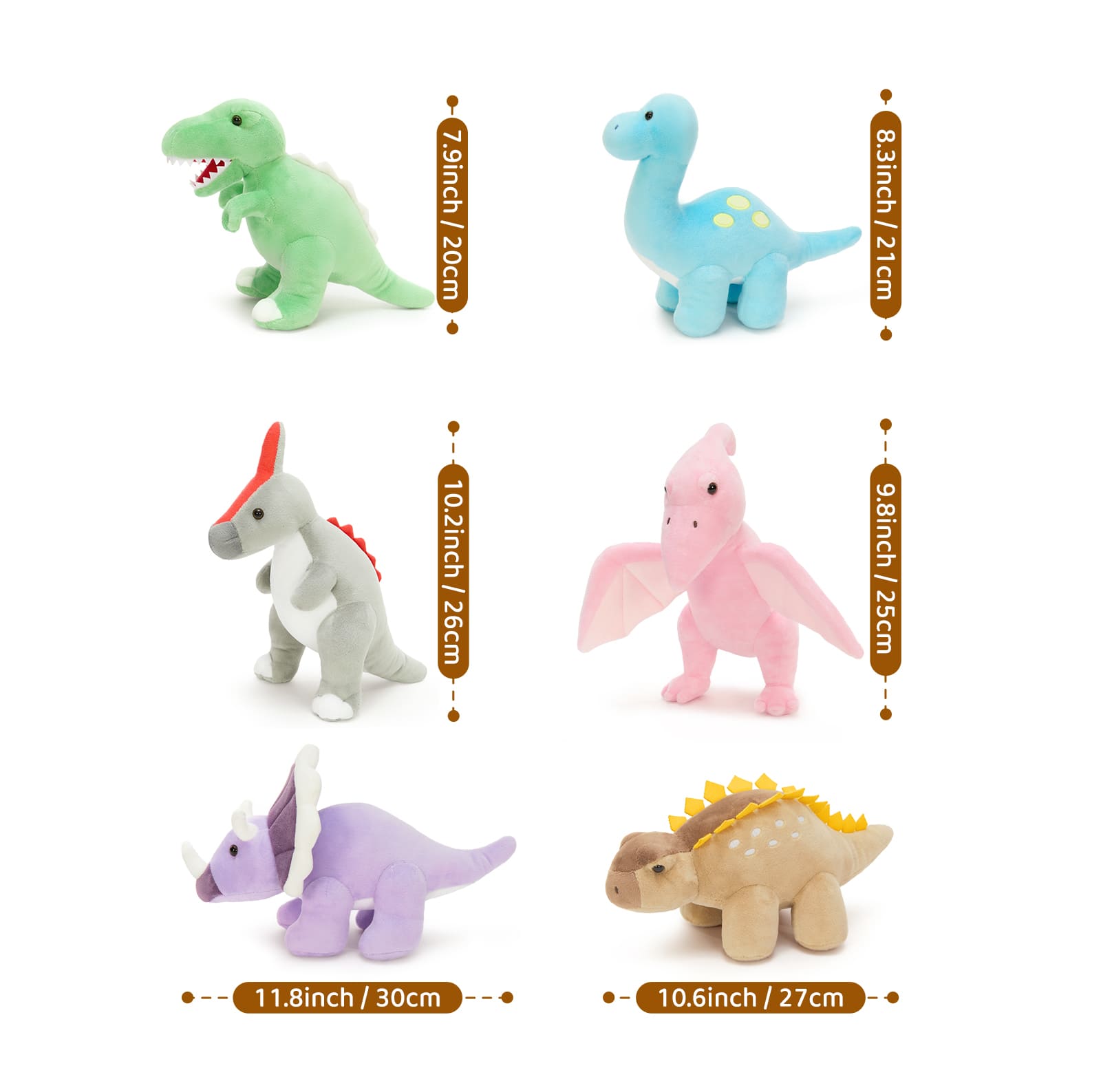 Mini Dinosaur Plush Toy Set – 9.8" Soft Stuffed Dino Animals for Kids
