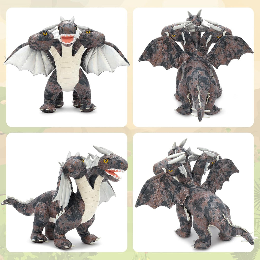 Triple-Headed Flying Dragon Plush Toys, Grey/Pink, 21.6 Inches