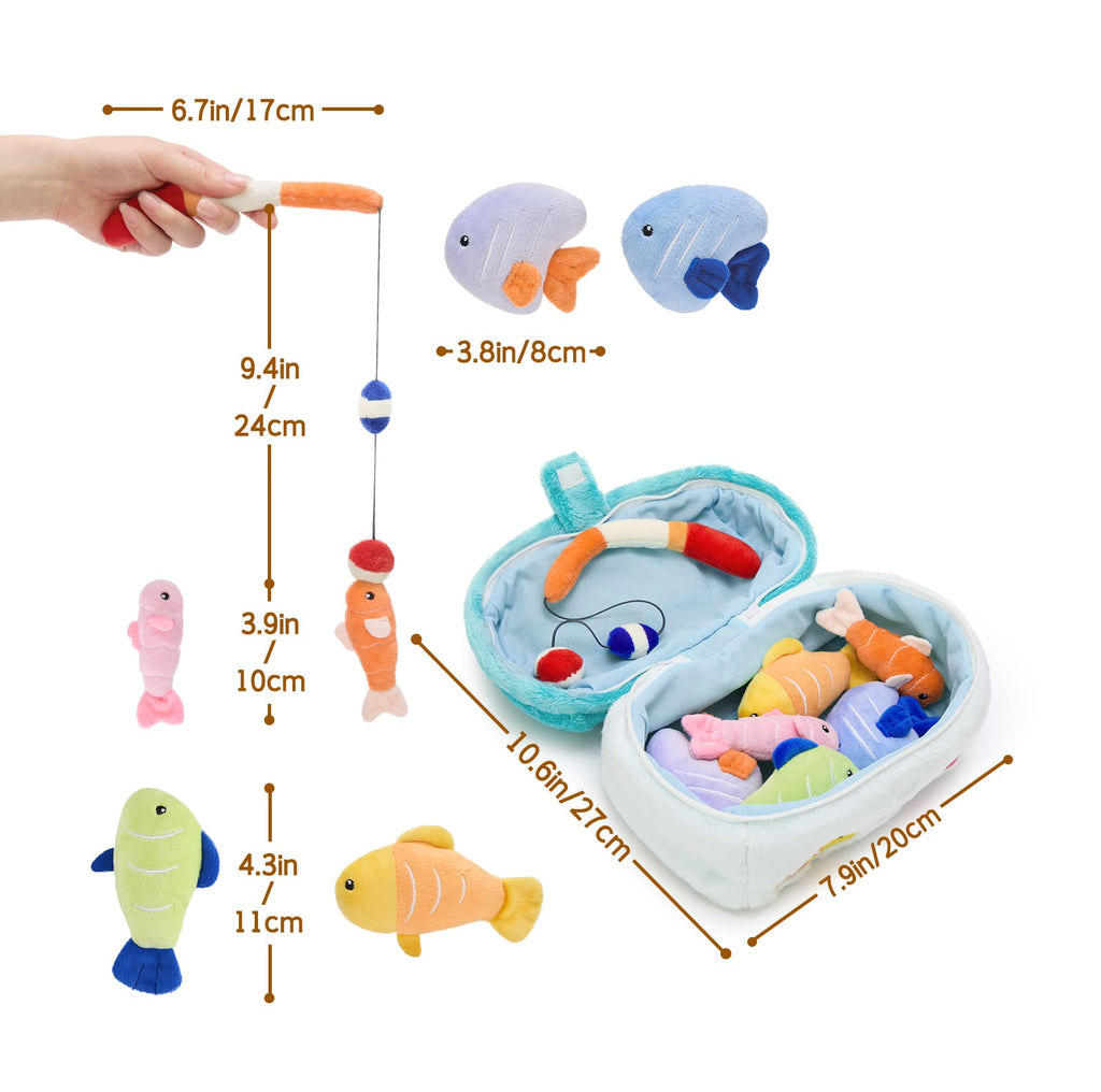 Plush Fishing Toy Set with Soft Fish & Tackle Box – Kids Pretend Play Fishing Game