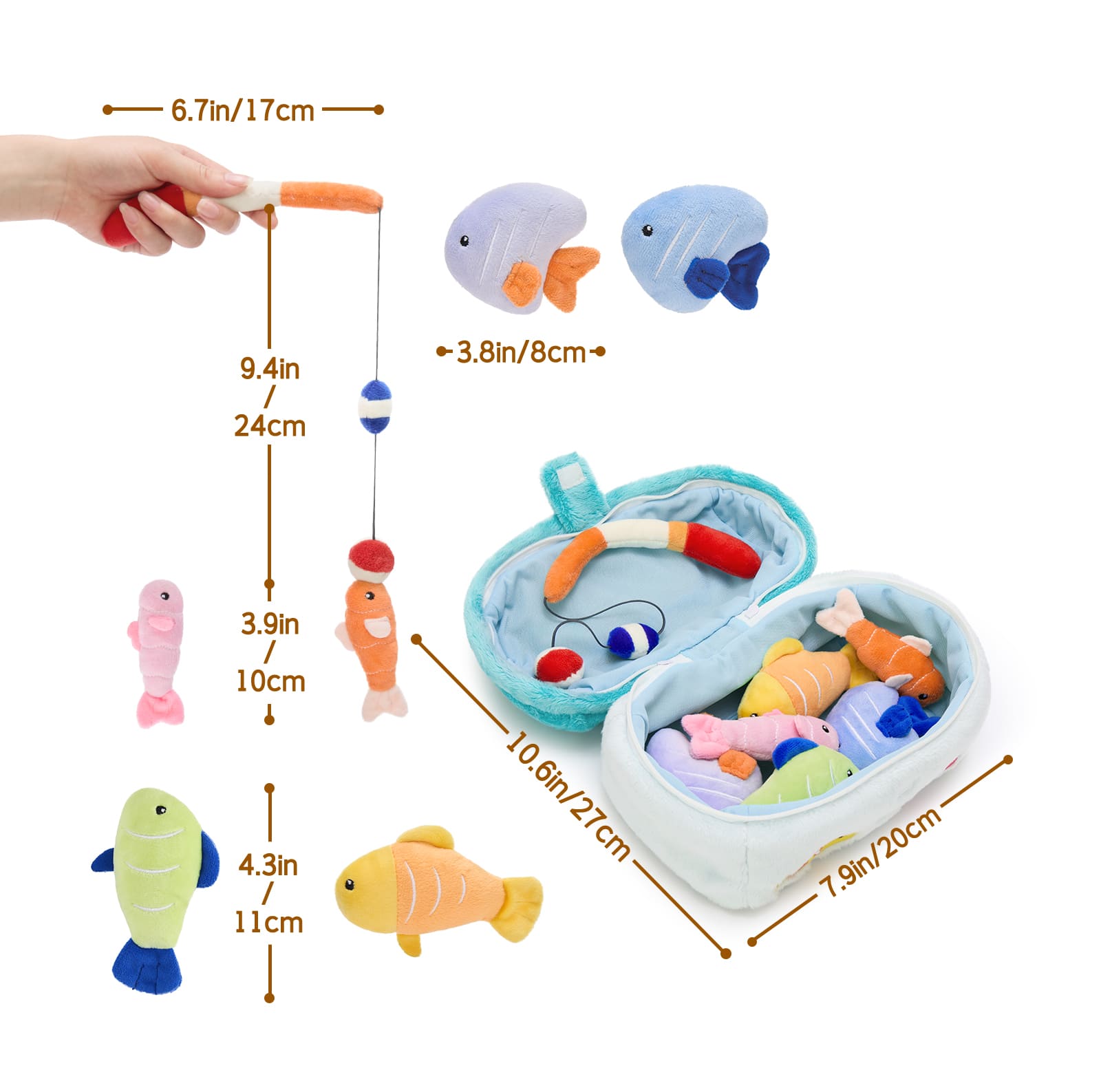 Plush Fishing Toy Set with Soft Fish & Tackle Box – Kids Pretend Play Fishing Game
