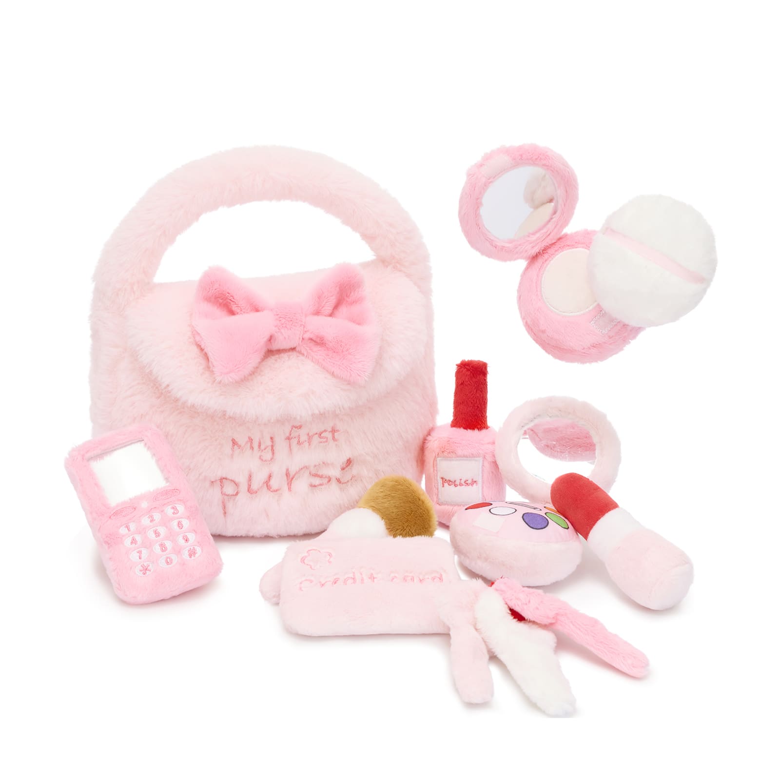 Soft Pink Pretend Makeup & Accessories Toy Set - My First Purse Plush Playset