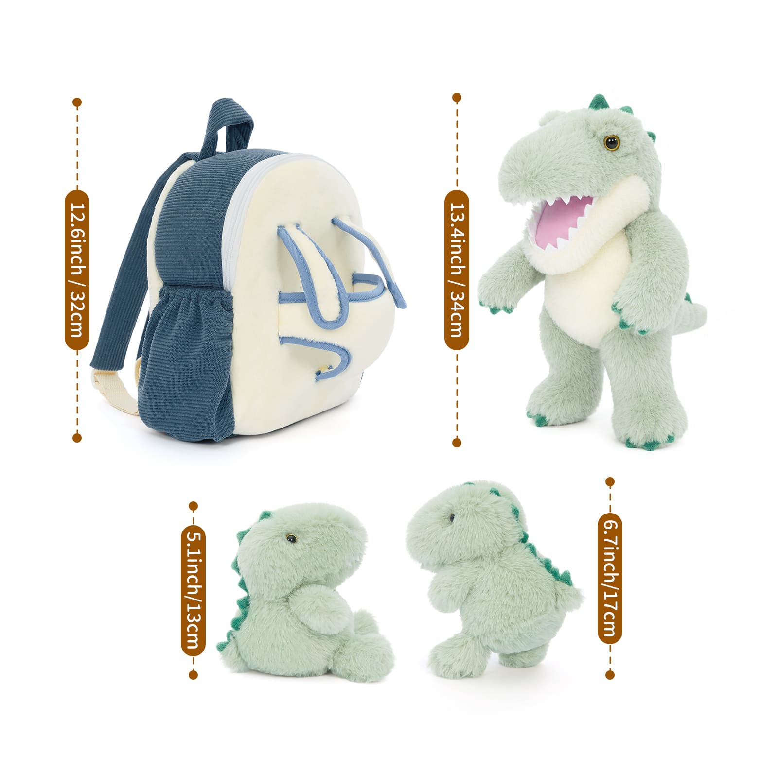 Dinosaur Toddler Backpack Plush Bag with Detachable Toys