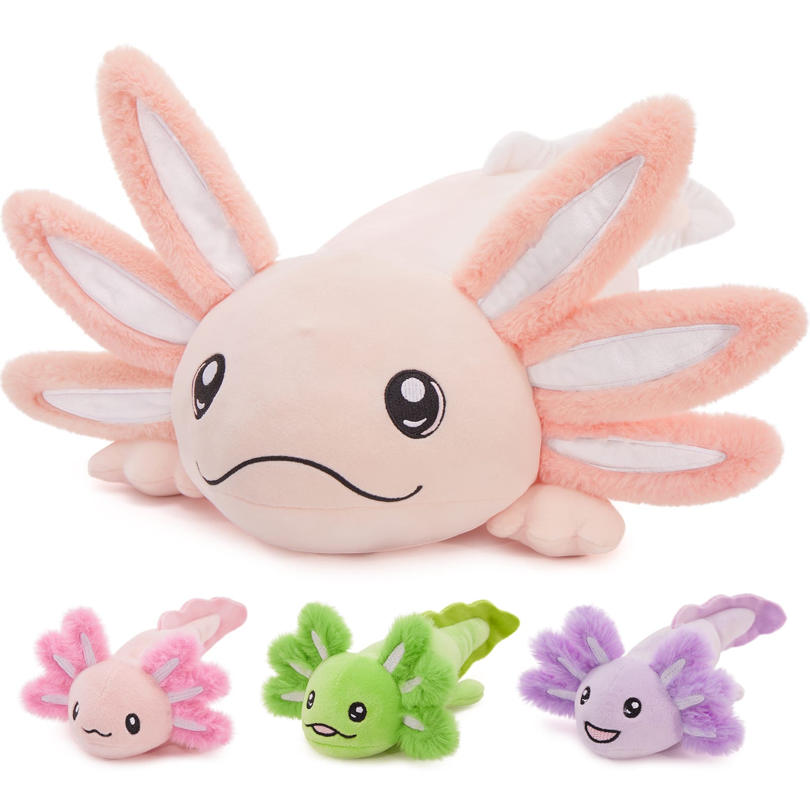 4 Pcs Large Axolotl Stuffed Animals - Axolotl Stuffed Animal Mommy 31.4" with 3 Baby Axolotl Plushies in Tummy - 4 Piece of Cute Axolotl Plush Pillow Toys for Kids - Glow-in-the-dark Salamander Stuffed Animals - Cool Amphibians Plush Toys -  Christmas/Birthday Gift for Friends