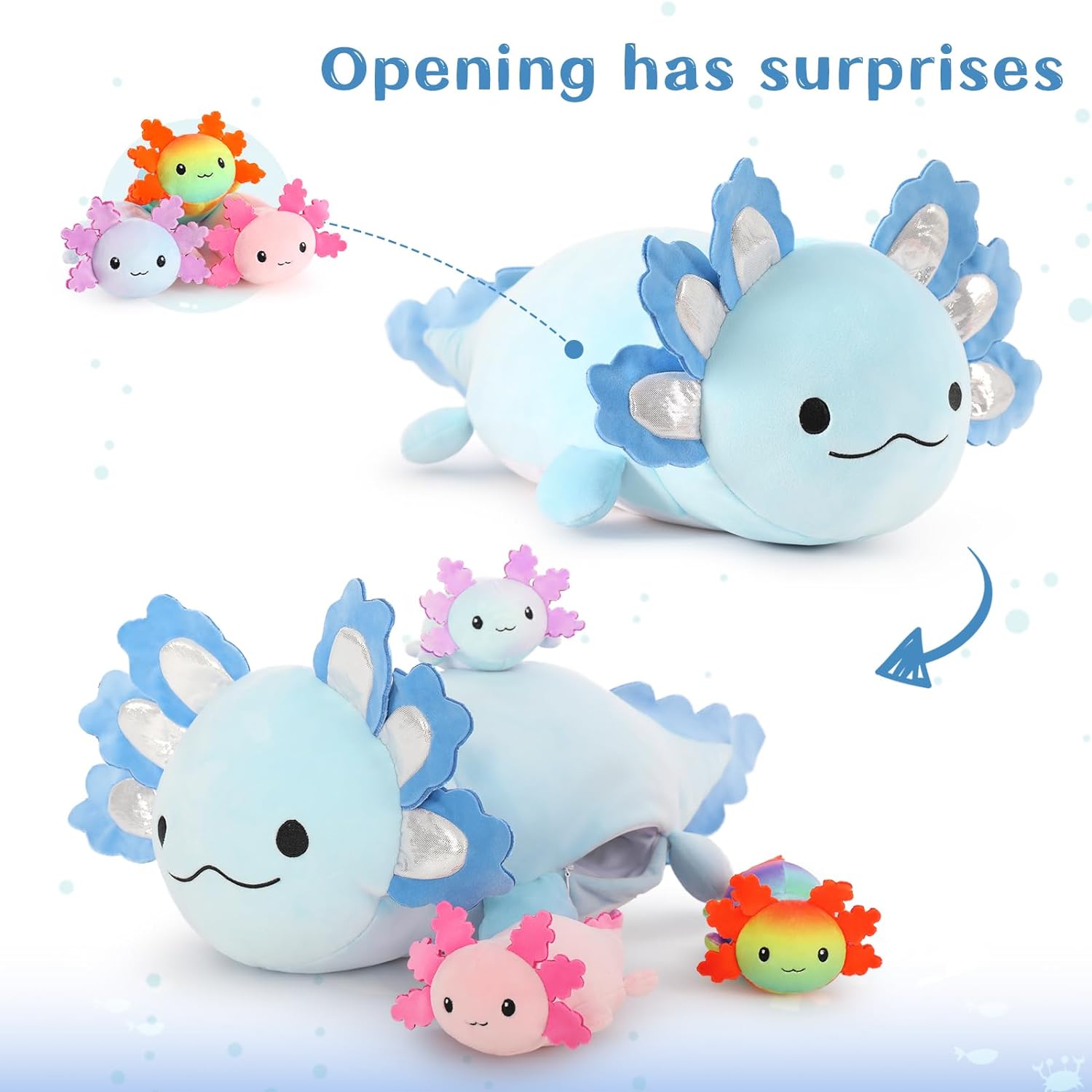 Axolotl Plush Toys - 4 Pcs Axolotl Stuffed Animals Bulk - Cute Salamander 24 Inches Plush Dolls - Stuffed Animal Salamander Babies with Their Mom - Axolotl Cushion Pillow Soft Toys - Gifts for Boys Girls