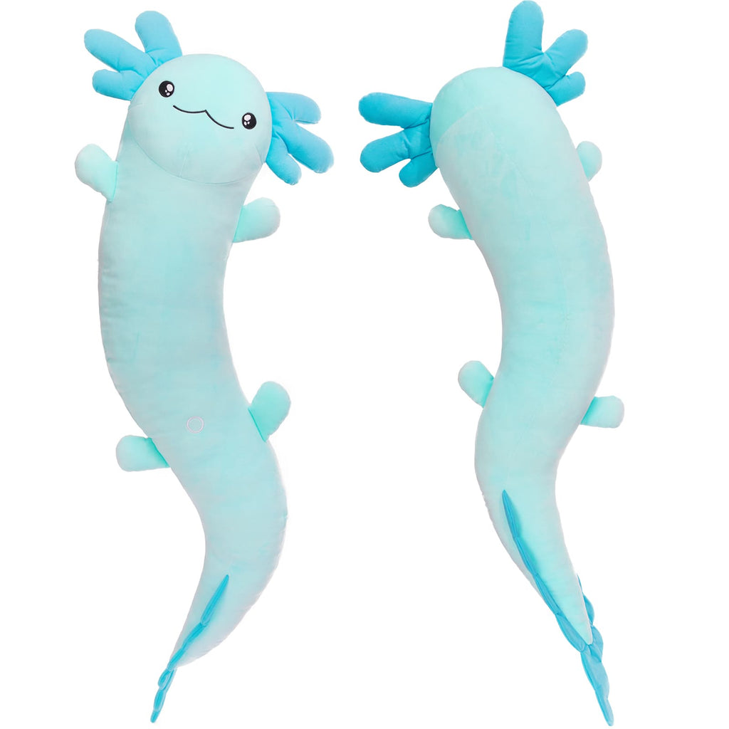 Giant Cozy Axolotl Long Throw Pillow, Red/Pink/Mint Green/Blue, 48 Inches