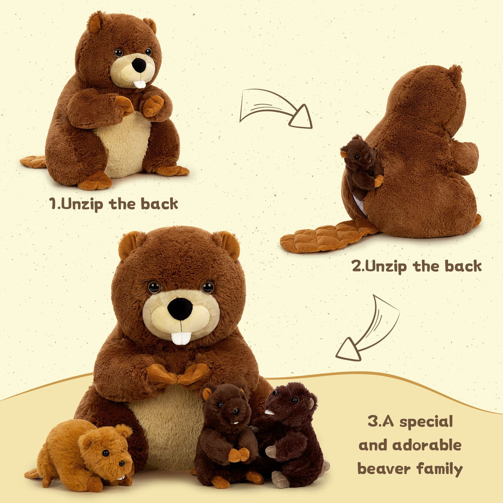 4 Pcs Beaver Stuffed Animals, Dark Brown, 14.96 Inches
