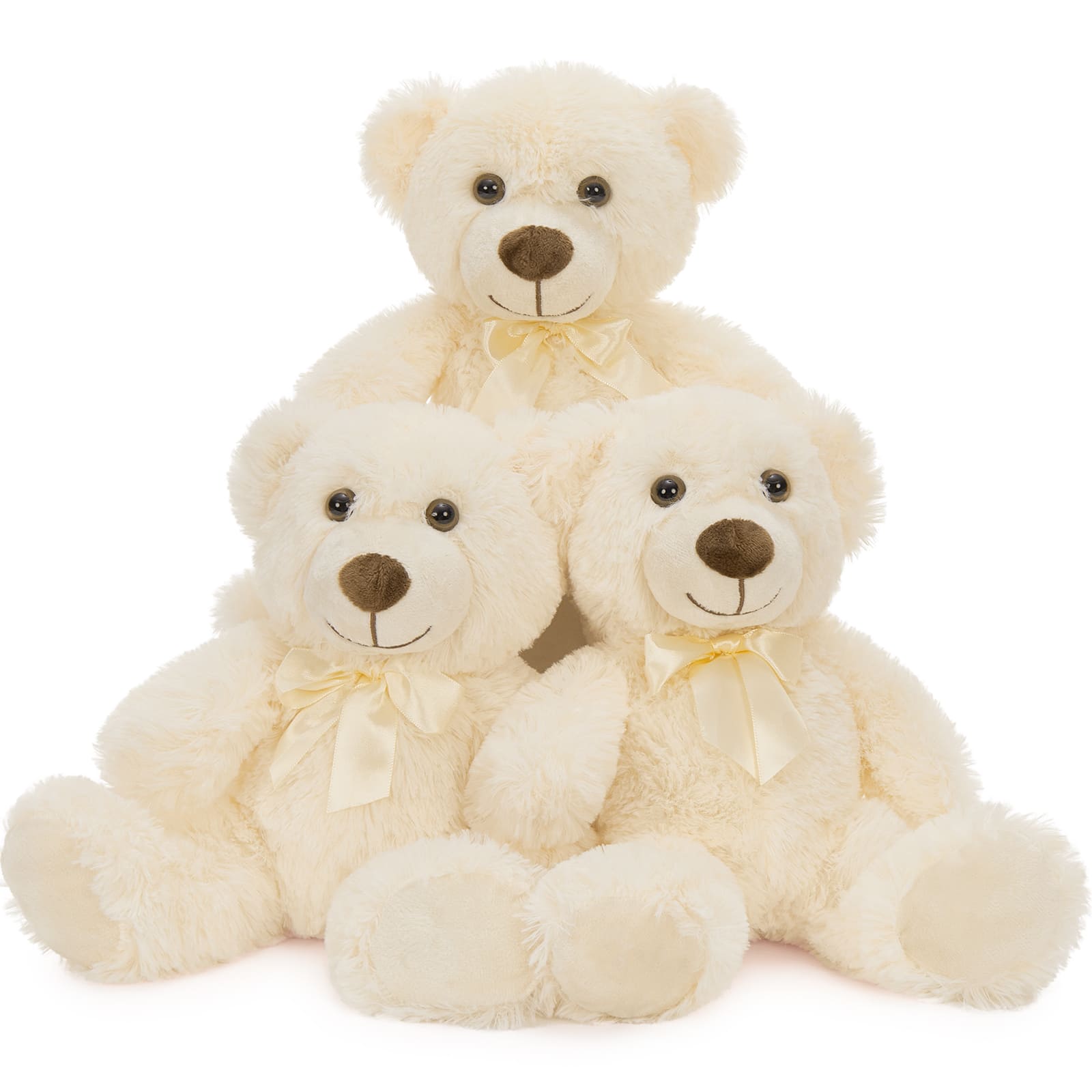 3 Piece Teddy Bear Plushies, Beige, 13.8 Inches