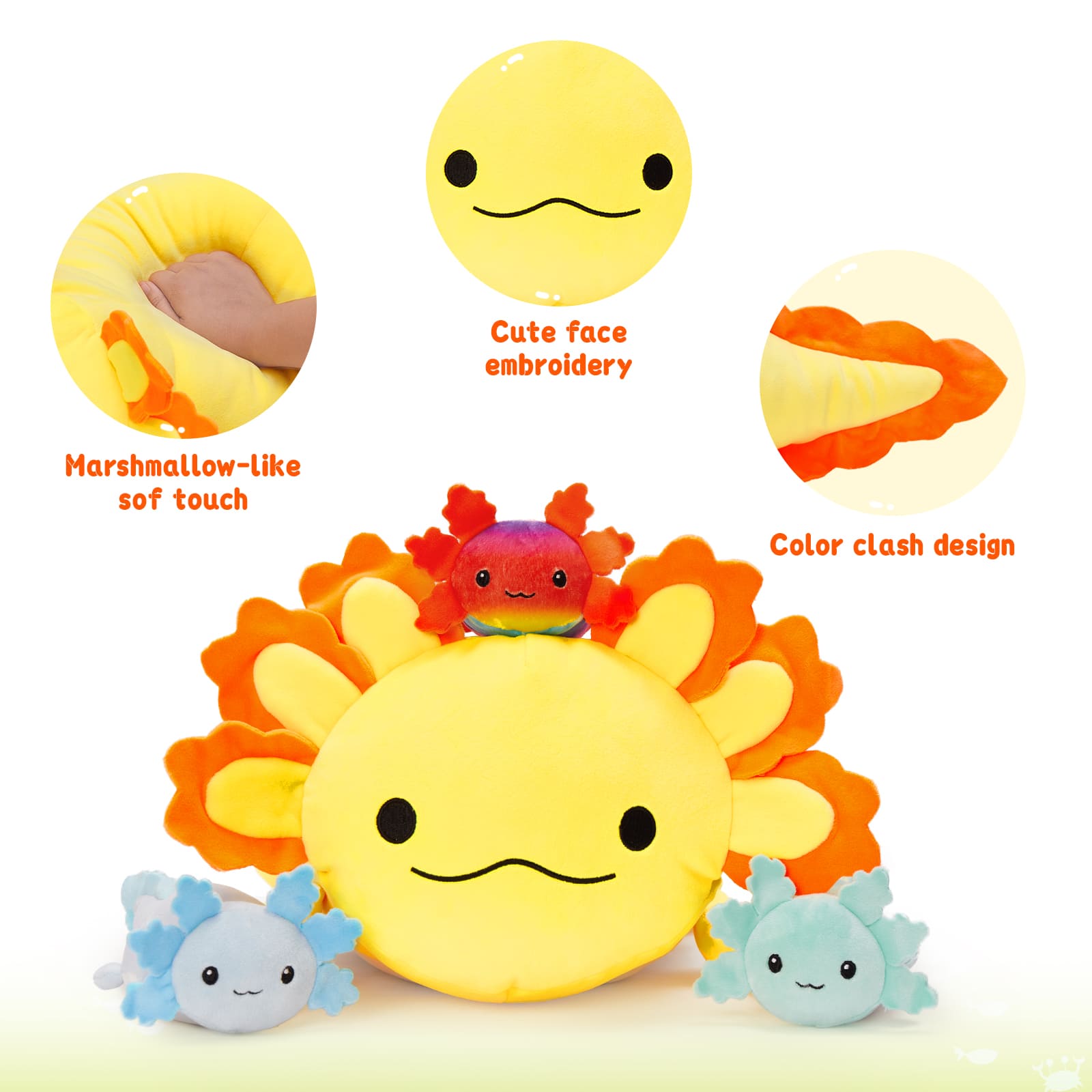 Big Axolotl Pink Plush Pillow - Salamander Cartoon Cushion Pillow - 24 Inches Squishy Throw Pillow - Mini Axolotl Stuffed Animals Plush Toys - Christmas Gift for Kids Teens - Baby Stuffed Animals with Their Mom