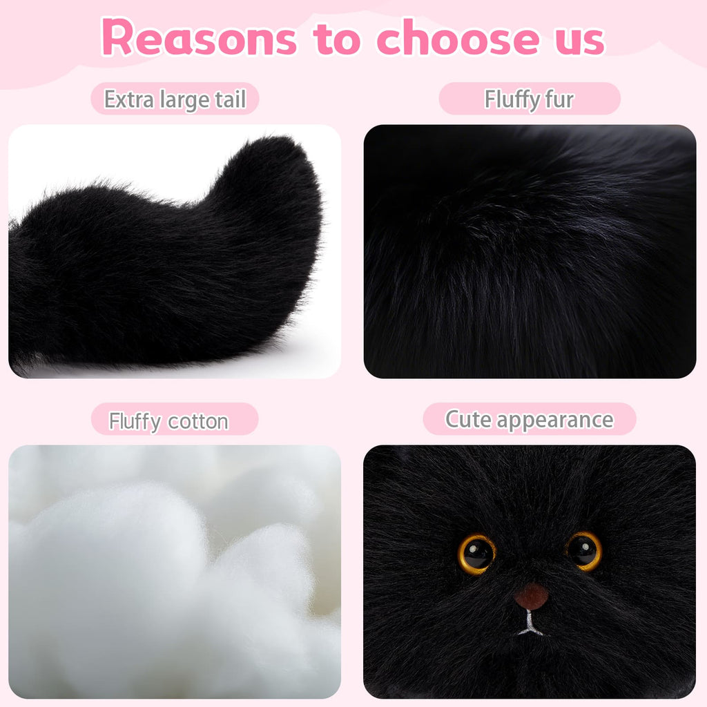Stuffed Black Cat Toys - 24 Inches Plush Cat Toys - Big Furry Tail Kitty - Kawaii Kitty Stuffies - Cute Cat Plush for Girls Boys - MorisMos Stuffed Animals - Free Shipping Now