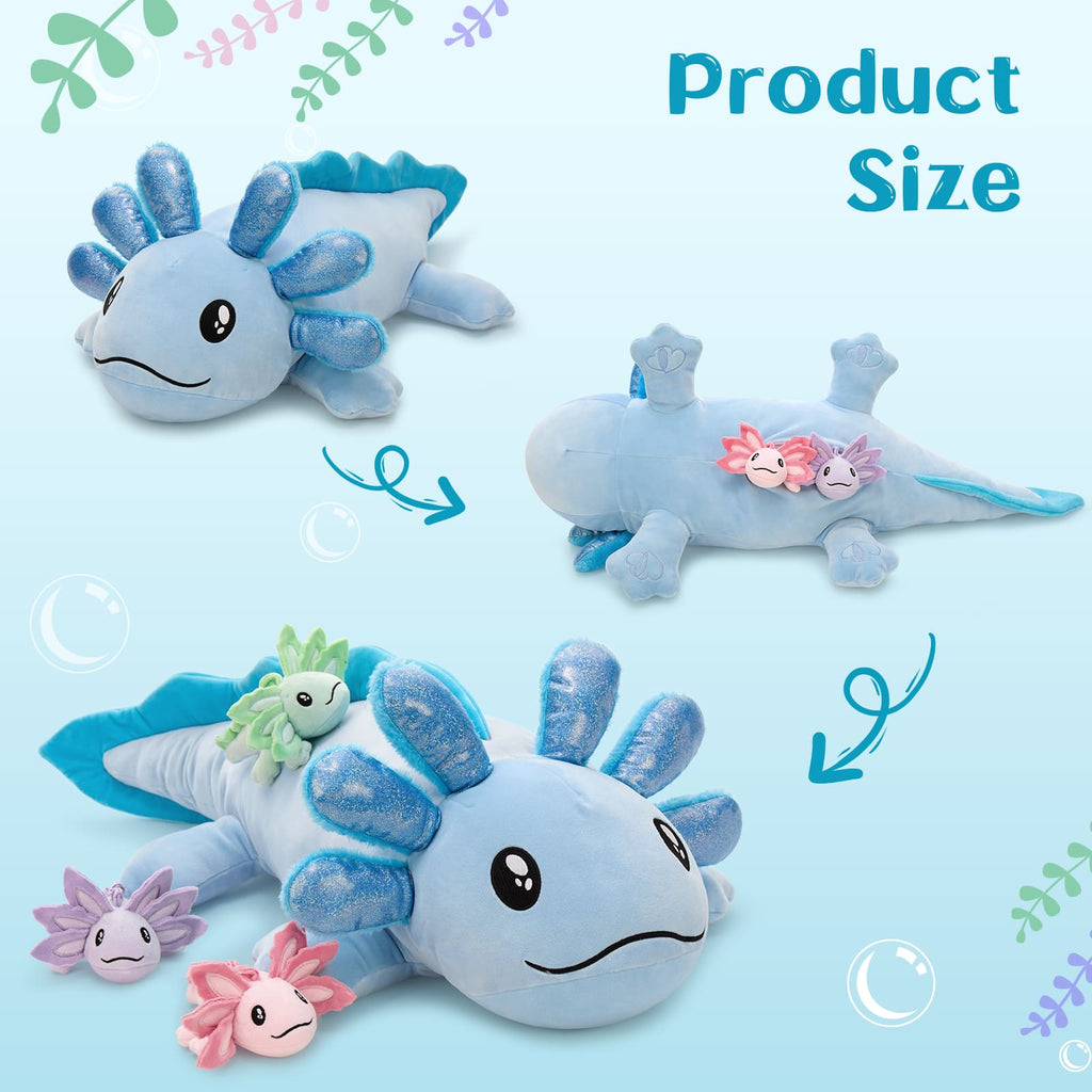 Axolotl Stuffed Animals with Babies Inside The Belly, Blue, 31.5 Inches