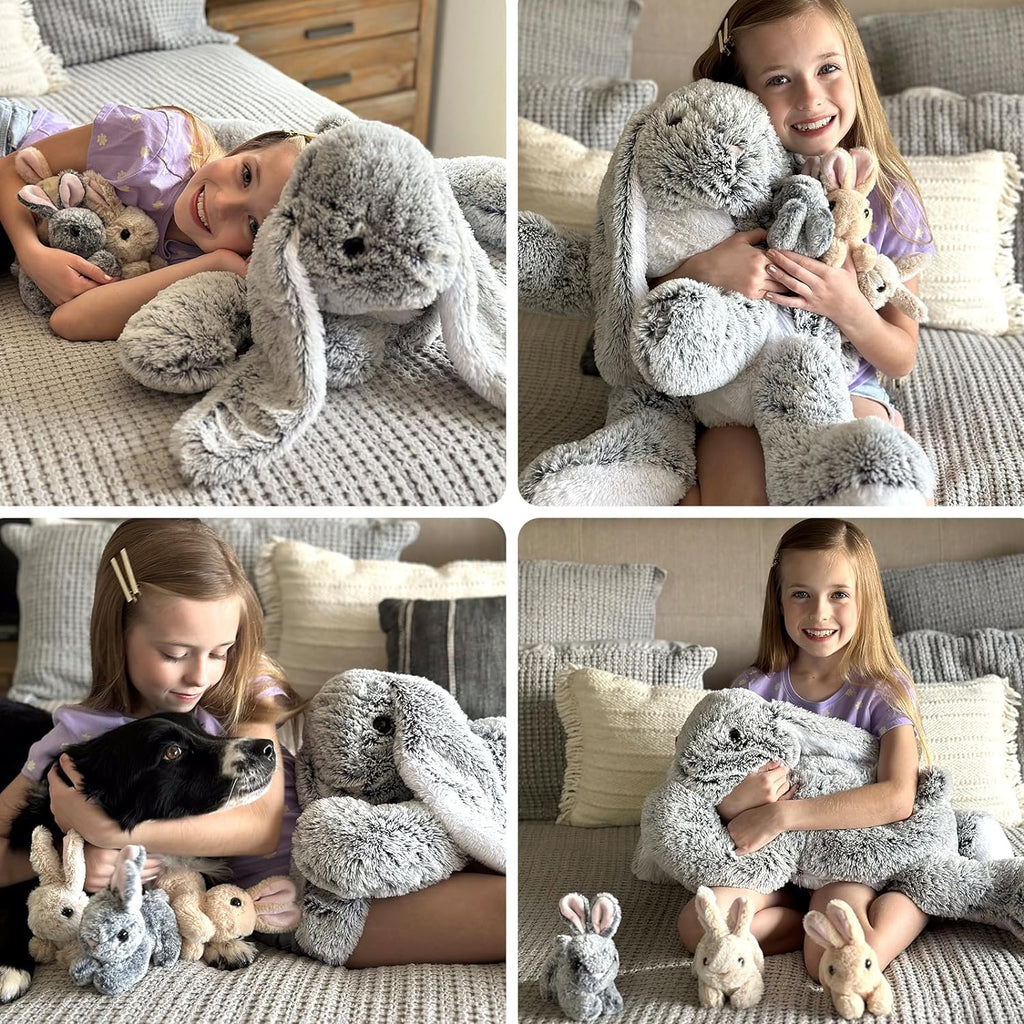 Cute Bunny Plush Toy Set, 24 Inches - Stuffed Animal Babies with Their Mom - Cute Rabbie Plush Toys for Children - Stuffed Animal with Babies in Belly - Christmas Birthday Easter Gift for Kids Teens Adults