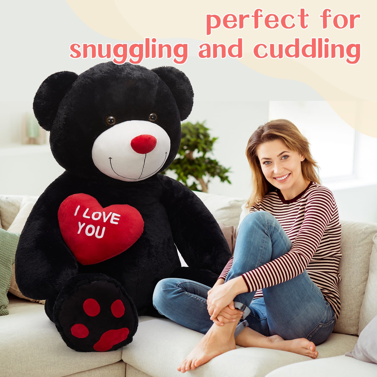 Giant 180 CM Black Teddy Bear Plush Toys - 6 Feet Teddy Bear Stuffed Animals - Teddy Bear Plush with ' I Love You ' Heart - Valentine's Day Gift for Girlfriend/Boyfriend - Romantic Confession/Propose Marriage Gift Ideas - Anniversary Gift for Wife/Husband - Teddy Bear Theme Baby Shower