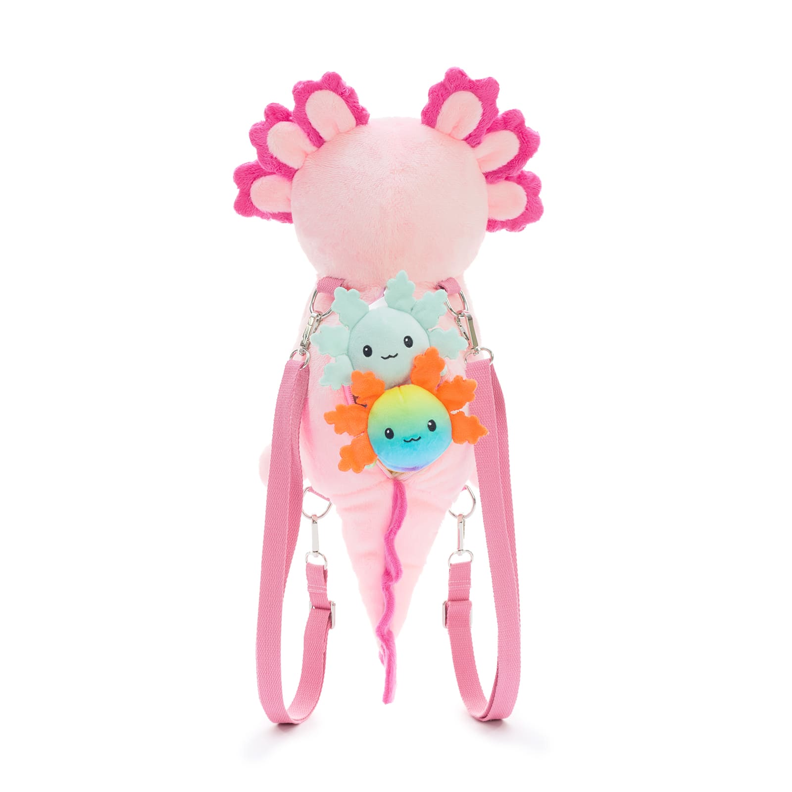 Plush Axolotl Backpack with Three Mini Axolotl Plushies Inside