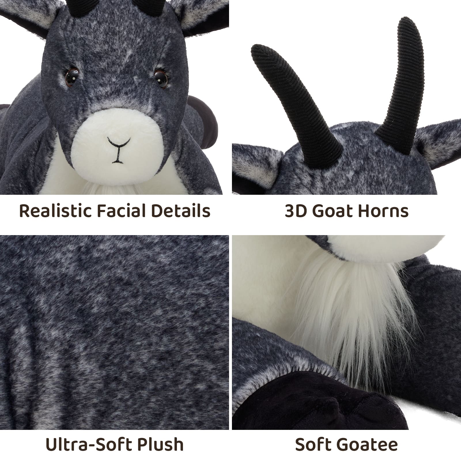 Large Realistic Goat Stuffed Animals Farm Plushies, Black, 39 Inches