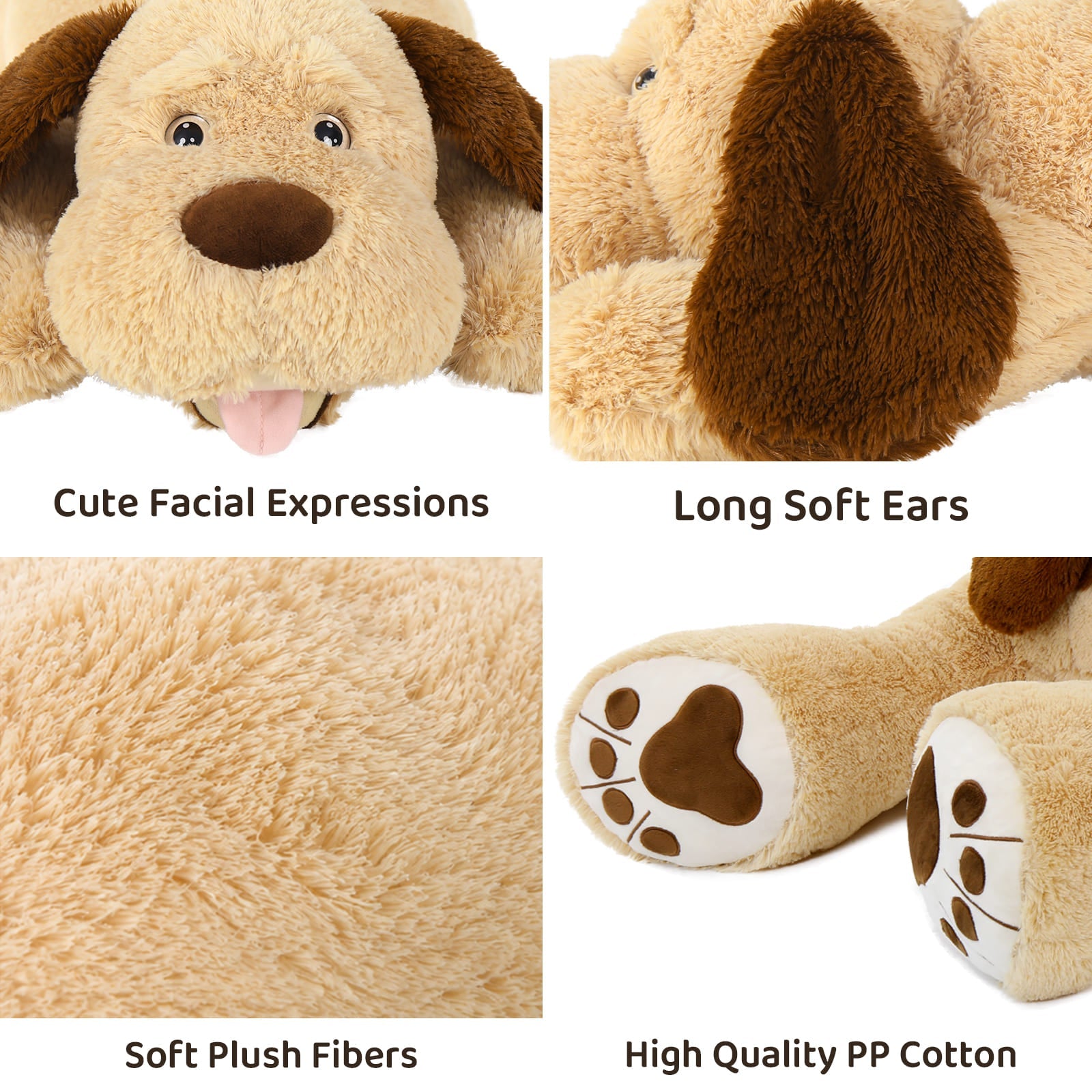 Giant Dog Stuffed Plush Toy, Brown/White/Pink, 31/51 Inches