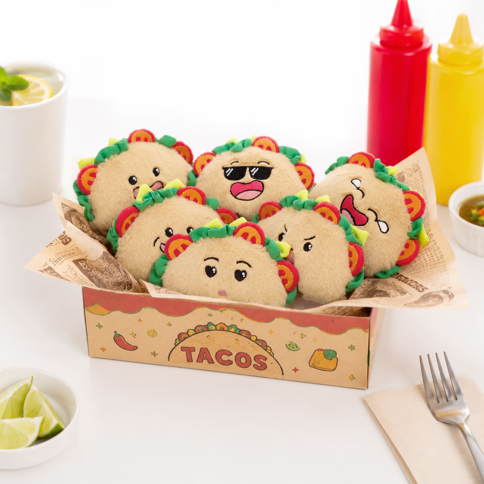 Cute Mini Taco Plush Keychain 4.3" Bag Charm Emoji Face