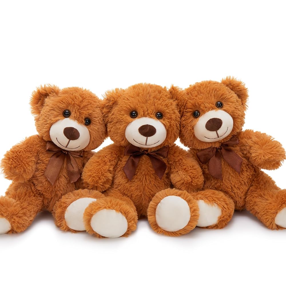 3-Piece Teddy Bears, Dark Brown, 13.8 Inches