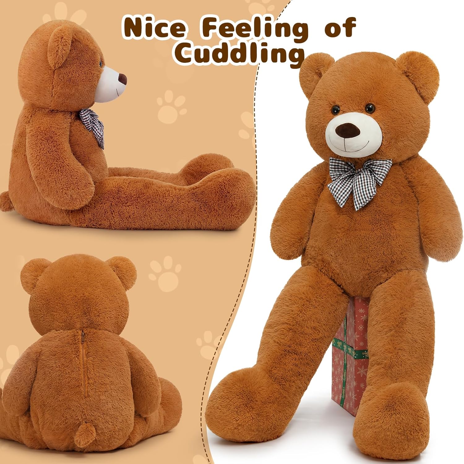 Giant Teddy Bear Plush Toy, Dark Brown, 47/55/59 Inches