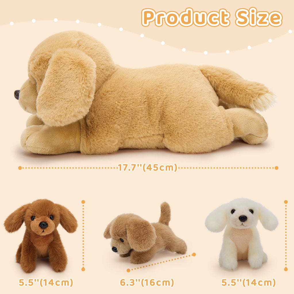 Lifelike Golden Retriever Stuffed Animals - Three Cute Puppy Stuffed Animal Babies with Their Mom - 18 InchesDog Plush Toys - Birthday/Christmas/Baby Shower/Valentine's Day Gift Ideas - Free Shipping